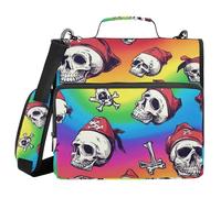 Skulls Pirate Scarlet Rainbow Cute 3 Rings 1.5 inch Binder Organizer with Shoulder Strap Multiple Pockets School Binders Organizer for Middle Student