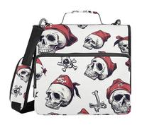 Skulls Pirate Scarlet White Cute 3 Rings 1.5 inch Zippered Binder Bag with Strap Waterproof Documents Files Storage Bag for Middle Student