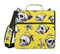 Skulls Pirate Scarlet Yellow 3 Rings Zippered Binder Bag with Handle and Removable Shoulder Strap Easy to Carry Documents Files Storage Bag for Middle School