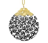 skulls print Glass Round Pendant Christmas Tree Decor with Metal Buckle Hanging Xmas Accessory