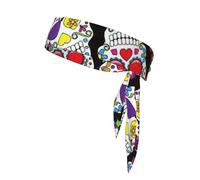 Skulls Print Sports Head Tie Adjustable Headband For Men And Women, Sweatband For Running, Tennis, Workout, Karate, Ninja, Basketball, And Athletic