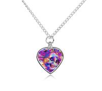 Skulls Psychedelic Heart Silver Pet Urn Necklace Memorials Funerary Ashes Classic Pendant for Dog Cat Lover