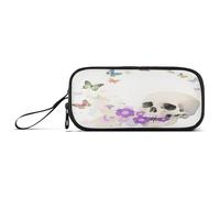 Skulls Purple Flowers Butterfly Ink Wash Painting Nylon Pencil Bag With Handle Large Capacity Pencil Case For Teen Stationery for School Kids