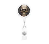 Skulls Retractable Badge Reel Heavy Duty Badge Holder with Belt Clip Retractable Lanyards ID Card Holder with Keychain Name Badge Clips for Office Nurse Employee