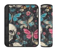 Skulls Retro Flowers Butterfly 2 pcs Shoulder pad for Strap Stop seat Belt Cutting into Neck for Sedan funda para cinturón de carro