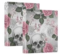 Skulls Roses Floral Three Ring Binder, Flexible D Ring Binder with Pockets, 3 Ring Binders for School, College, Office