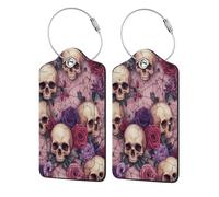 Skulls Roses Spiders Spiderweb Luggage Tags for Suitcases Travel Bag Tags Name Tag Personalized Leather Luggage Tag with Privacy Cover Label Card 2 Pcs