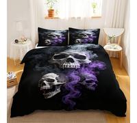 Skulls single duvet cover set, Smoke duvet cover - Soft Microfibre Polyester - Skulls Bedding Quilt Set, Mysterious Dark Art 135 x 200 cm Cover with Pillow cases
