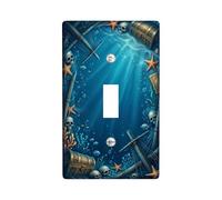 Skulls Single Light Switch Cover Plate, Nautical Underwater Treasure Chest Starfish Summer Blue Plastic Standard Size Decorative Wall Plates for Home Living Room Bedroom Bathroom Decor (Single)