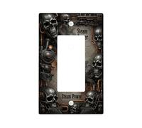 Skulls Single Rocker Light Switch Cover, Steampunk Industrial Steam Engine Pipes None Black Plastic Standard Size Decorative Wall Plates for Bedroom Bathroom Kitchen Entrance Decor