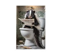 Skunk on The Toilet, Ai Generated, Toilet Animals, Skunk, Newspaper, Animal Portrait, Digi Art, Poster, Funny Animal Portrait,-1