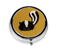Skunk Printed Round Travel Pill Box Cute Small Metal Pocket Pill Case for Men & Women 3 Compartment Portable Pill Organizer for Purse or Pocket