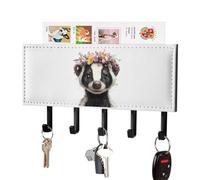 Skunk with Flower Leather Key Holder for Wall Decorative with 5 Hooks & Mail Organizer Entryway Keys Rack