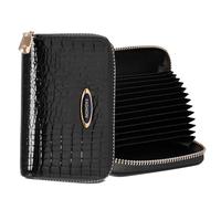 SKvoen Small Wallet Women Genuine Leather Short Cash Wallets Womens Bright Patent Leather Zipper Wallet Coin Purse Credit Card Holder with 12 Slots for Ladies Money Bag - Black, Black, Elegant