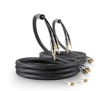 SKW A Pair speaker cable with Convertible Banana Spade Gold Plated Connector, OFC nylon braided - HiFi Quality Cable for home cinema, amplifier, speakers, HiFi system - 8ft/2.5M