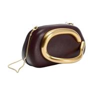 SKXMOD Box Bag Metal Details Crossbody Pu Leather Clutch Shoulder Luxury Brand Handbags Women's Handbag Ladies Female Evening Purse Red(Brown)