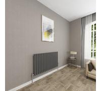 Sky bathroom | 600x1003mm - Modern Anthracite Horizontal Single Panel Oval Column Radiator Central Heating Designer Radiator