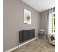 Sky bathroom | 600x1156mm Horizontal Designer Radiators Black Flat Panel Double Panel Central Heating Radiator