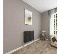 Sky bathroom | 600x748mm Horizontal Designer Radiators Black Flat Panel Double Panel Central Heating Radiator