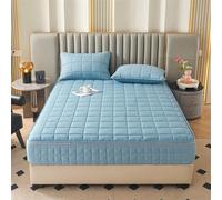 (sky blue, 160x200x30cm 1PC) Six Sides All Inclusive Mattress Cover with Zipper Thicken Fitted Sheet Quilted Mattress Protector Pad Couple Customized Size