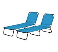 Sky Blue 5-Position Poolside Reclining Beach Chair Set Of 2 Folding Sun Lounger