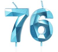 Sky Blue 76th Birthday Candles, Number 76 Happy Birthday Candles, Blue Cake Topper Decorations for Birthday Party, Wedding Anniversary Celebration Supply for Men Women（Age 76）