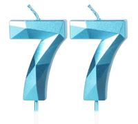 Sky Blue 77th Birthday Candles, Number 77 Happy Birthday Candles, Blue Cake Topper Decorations for Birthday Party, Wedding Anniversary Celebration Supply for Men Women（Age 77）