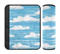 Sky Blue and Pure White Stripe Pattern Doodle Art 2 Pack carseat Belt Cover Stop seat Belt Cutting into Neck for Auto forro para cinturon de seguridad