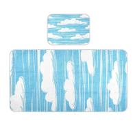 Sky Blue and Pure White Stripe Pattern Doodle Art cooling baby play mattress 28" x 52" washable pads for beds for kids, adult