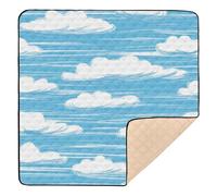 Sky Blue and Pure White Stripe Pattern Doodle Art Large Non-Slip Baby Tummy time Play mat for Indoor Outdoor Lightweight Foldable Padded Baby Mat for Baby Kids Toddlers Infants, 50'' x 50''