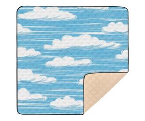 Sky Blue and Pure White Stripe Pattern Doodle Art Large Non-Slip Baby Tummy time Play mat for Indoor Outdoor Lightweight Foldable Padded Baby Mat for Baby Kids Toddlers Infants, 50'' x 50''