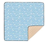 Sky Blue and Pure White Stripe Pattern Doodle Art Large Sturdy Baby Activity Play Mat for Indoor Outdoor Comfortable Tummy Time & Crawling Mat for Babies Infants Toddlers, 50'' x 50''