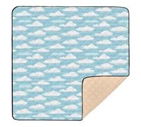 Sky Blue and Pure White Stripe Pattern Doodle Art Soft Padded Baby Playmat for Floor Non-Toxic Baby Play Tummy Time Mat for Babies Infants Toddlers, 50'' x 50''