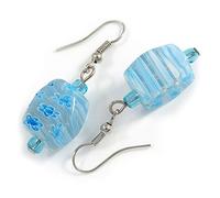 Sky Blue Bead Drop Earrings - Faceted Resin & Glass Mix - 40mm Lightweight Style