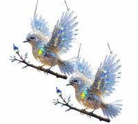 Sky Blue Bird Stained Art Ornament,Acrylic Hummingbird Sun Catcher,2D Flat Crystal Pattern Radiant Bird Design for Windows Hanging, Home Indoor Gardens Patio (2PCS)