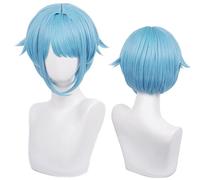 Sky Blue Cosplay Wig for Anime with Short Curly Heat Resistant Fiber Synthetic for Halloween, Comic Con, Cosplay Show Wigs