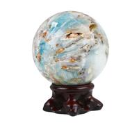 Sky Blue Crystal Ball, Magic Sphere with Wooden Stand for Divination/Chakra Balance/Yoga/Home/Office FengShui Decoration,5.5~6.5cm
