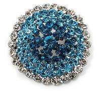 Sky Blue Crystal Corsage Brooch (Silver Tone)