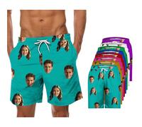 Sky Blue Custom Men Swim Trunks with Face Personalized Beach Shorts Funny Printed Customised Your Own Design Hawaiian Board Shorts Summer Plus Size Lightweight Quick Dry Swimwear Swimming Costume