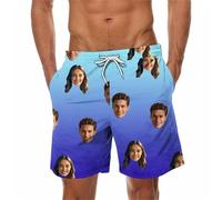 Sky Blue Custom Men Swim Trunks with Face Personalized Beach Shorts Funny Printed Customised Your Own Design Hawaiian Board Shorts Summer Plus Size Lightweight Quick Dry Swimwear Swimming Costume