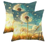 Sky Blue Dandelion Flower Set Of 2 Pillowcase Luxury Throw Pillow Case Fashion Cushion Case For Car Decor Housewarming Gift Bench 45X45Cm