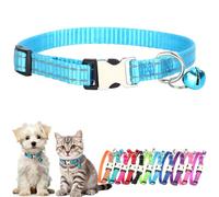 Sky Blue Dog Collar With Bell, Reflective Puppy Collar Metal Buckle Cat Collar With Bells Adjustable For XXS XS Tiny Little Extra Small Breed Dogs Kitten Boys Girls Male Pets Like Chihuahua, X-Small