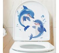Sky Blue Dolphin Toilet Cover Sticker Decals,Spring Flower Leaf Butterfly Waterproof Toilet Lid Tank Seat Decals Cistern Self-Adhesive Bathroom Wall Sticker