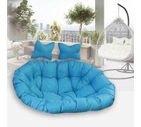 Sky Blue Double Swing Chair Cushions Washable Replacement Pads for Hanging Egg Chair Waterproof 2Seater Hammock Seat with 2 Detachable Pillows for Indoor & Outdoor Use