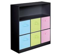 (Sky Blue, Green and Light Pink Drawers, Black) Wood White Black 7 Cubed Storage Units 6 Drawers