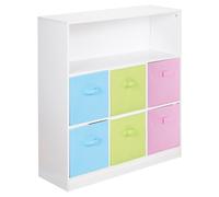 (Sky Blue, Green and Light Pink Drawers, White (Out of Stock)) Wood White Black 7 Cubed Storage Units 6 Drawers
