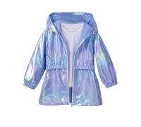 Sky Blue Hooded Jacket For Girls Lightweight Rain Coats Metallic Zip Up Sparkly Coat Windbreaker Waterproof Coats With Pockets Long Sleeve Windproof Fall Winter Casual Jackets Outwear 7-8 Years
