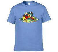 (sky blue, L) Summer Cotton T-Shirt Rubik's Printing T-Shirt Funny Hipster Graphic Tee Shirt Top Unisex Man Short Sleeve Cool Tees #304
