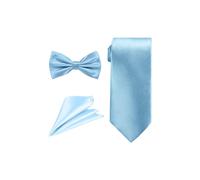 (Sky Blue) Men's Ties Set, Bow Tie, Necktie & Pocket Square Classy Satin Neck Tie with Handkerchief Solid Color Cravat for Weddings Party, Formal & Casual Wear