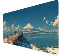 Sky Blue Mouse Pad 120 x 60cm, Large Mouse Mat Mount Fuji Desk Mat with Anti-Slip Rubber Base, Waterproof Surface Stitched Edges Keyboard Mat Home Office PC Gaming Desk Accessories for Men tr2143